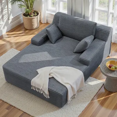 51in Oversized Corduroy Convertible Family Lounge Chair - Non-Assembly Deep Seat Loveseat, Modern Floor Sofa Lounge with 2 Pillows for Apartment Furniture, Sofas Living Room, Living Room Couches Reading