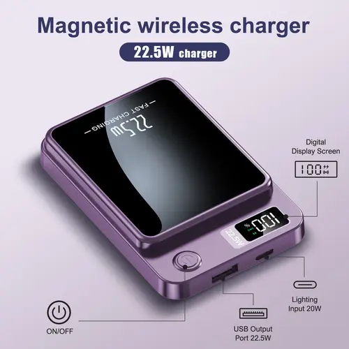 10000mAh Magnetic Wireless Power Bank - Portable Wireless Charging Battery Pack with USB-C Cable, Compatible with iPhone 17/16/15/14/13/12/Pro Series,sohochic