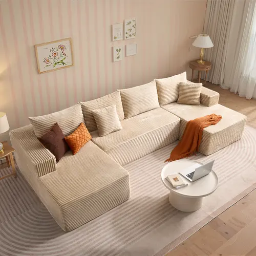 XIZZI 135" U-Shape Cloud Sectional Sofa with Chaise Modular Overstuffed Sofa, Premium High-Density Foam & Plush Corduroy, Upholstered Soft Couch, No Assembly Required