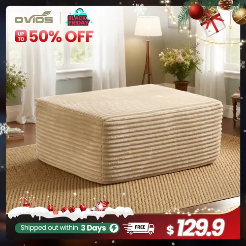 【SohoChic Sale】OVIOS 37" Boneless Ottoman, Plush Corduroy Cloud Ottoman Footrest, 660 lbs Heavy Duty Upholstered Bench for Sofa, End of Bed, Living Room, Bedroom & Entryway, No Assembly Required