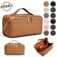 Large Capacity PU Cosmetic Salon-Grade Organizer Bag for Travel Waterproof Christmas Valentine's Day Gift Vegan Leather Makeup Pouch Portable Toiletry Bag for Women Makeup Case Jewelry Organizer Box Handheld Cosmetic Pouch Girlfriend Present Minimalist