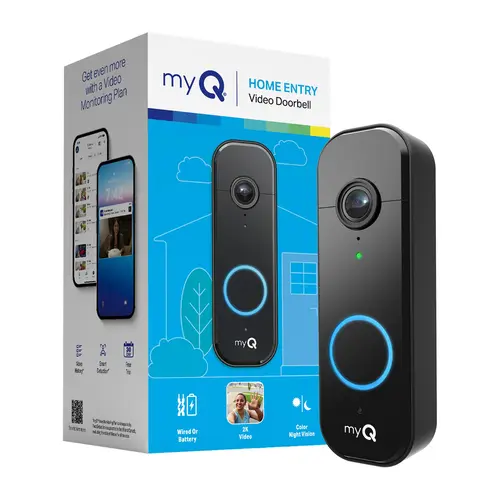 myQ Video Doorbell | 2K Camera, Battery/Wired, Color Night Vision, Live View with 2-Way Talk, Motion Detection & Real-Time Alerts, 150 Deg Wide View, Black