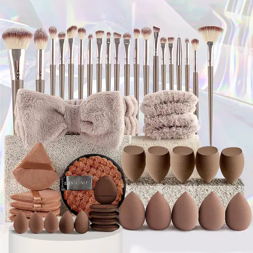 49pcs Multi-functional Cosmetic Makeup Tool Set - Foundation Brush Included, Champagne Color Beauty & Personal Care Kit,sohochic
