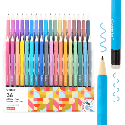 Grabie Medium Point Erasable Gel Pen Set - 0.7mm Medium Point Assorted Colored Pens & Refills, Office Accessories, Stuff for School, Integrated Eraser, Color Restorable, Palette Compatible, Doodle Tool, Class Reward Gift