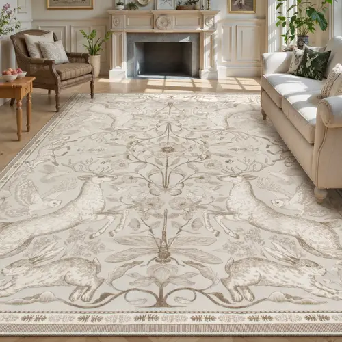 Lahome Bohemian Washable Decorative Rug - Soft, Non-Slip, Wrinkle-Resistant, Botanical Animals Design, Rugs for Living Room, Indoor Room Decor