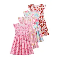 #SummerVibes 4-piece set girls' floral skating dresses, summer casual dresses for girls, polka dot short-sleeve princess A-line dress Sleevedress Suitable for ages 3-12