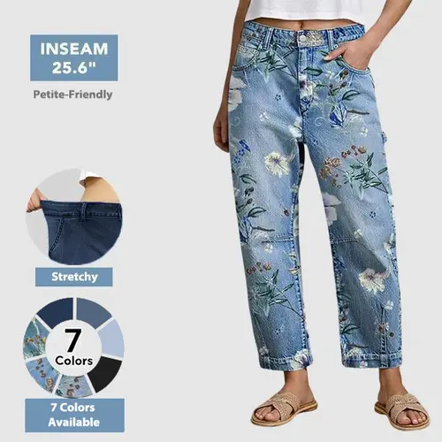 Flamingals Mid Rise Premium Barrel Jeans Stretchy Flattering Fit Modern Stitching All Seasons Ultra Comfy Denim for Casual Outfit