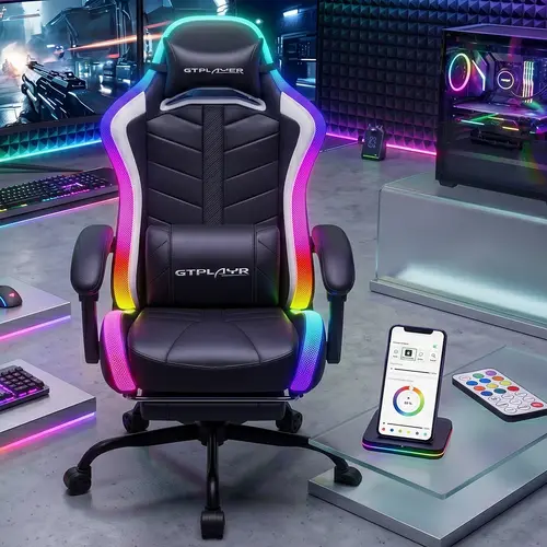 【Hot】GTPLAYER Gaming Chair with Led Lights, Ergonomic RGB Chair High Back Lumbar Support,RGB lights support cell phone control, Computer Gaming Chair
