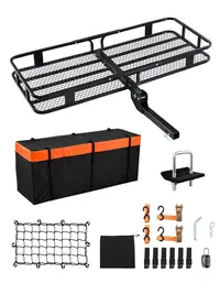 【toolupgrade】VEVOR Metal Hitch Cargo Carrier, 60x24x6in, 500lbs Capacity, Fold-90° Storage, Cargo Net with Hooks, Waterproof Bag, Ratchet Straps, Fit for SUVs, Truck Accessories, Vehicle Accessory, Car Supplies, Cargo Rack