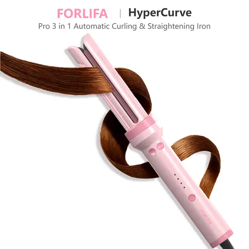 FORLIFA Pro HyperCurve 3-in-1 Automatic Rotating Curling Iron & Automatic Hair Straightener, 1-in Barrel, 360° Cooling Airflow, 3 Heat Settings, Anti-Scald, Detangling, Heat Protection, Frizz Control, Sculpt Bouncy Curls
