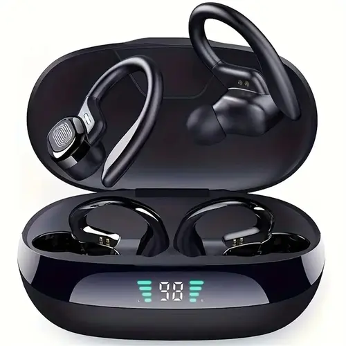 MSHUKCOE Chargeable Wireless Bluetooth Earbuds with Stereo Sound, Button Control, Charging Case, LED Battery View, Earhook, IPX5 Waterproof, HD Voice, Electronic Device Compatible for Sports, Phone, Headset