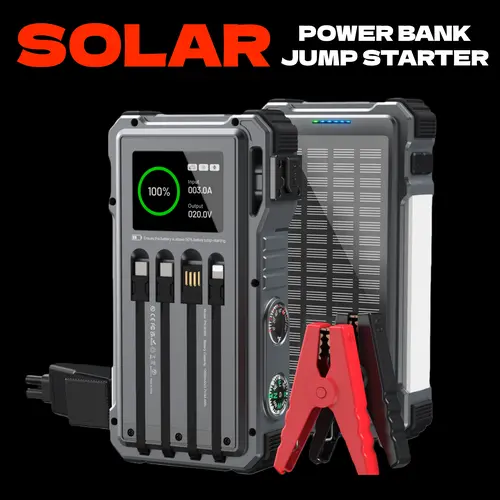 UUKTO 44400 mWh Solar Portable Charger - 45W Fast Charging, Built-in 4 Cables, 7 Outputs, Emergency Car Jump Starter for Mobile Devices, Trucks, Motorcycles, Boats, LED Lights,sohochic