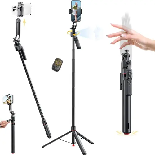 [BackToSchool] 69" Auto Face Tracking 360° Selfie Stick & Tripod for iPhone & Android • One-Click Pop-Up, Gesture Control, Handheld Stabilizer, Detachable Phone Clip & Multifunctional Remote • Compatible with iPhone 17/16/15/14/13