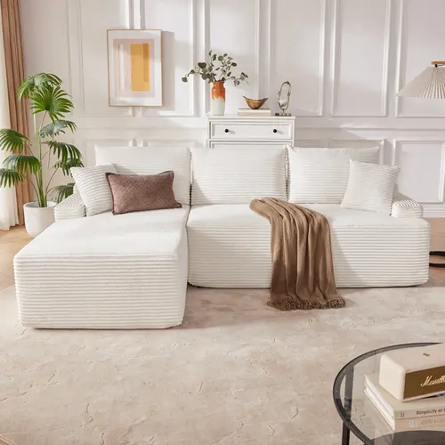 【2 Packages】118" U-Shaped Boneless  Sectional Sofa bed with 2 Pillows, 6-Seater Oversized Modular Couch, Comfy Corduroy Cloud Sofa with Deep Seat, Fluffy Cozy Sofa for Living Room, No Assembly Required