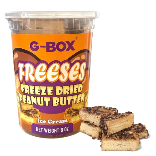 G-BOX Freeze-Dried Peanut Butter Ice Cream Snacks - Crunchy Airy Sweet Food, Milk Chocolate Coated, Infused with Coconut, Palm Oil, Caramel & Unique Cake Crumbs, Shelf-Stable Office Snacks, PB-Choco Swirl