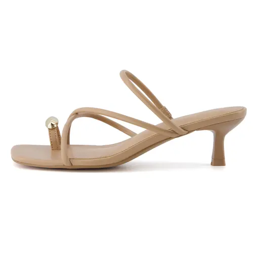 Cushionaire Women's Maui Kitten Heel Sandals - Vegan Leather Strappy Square Toe Dress Sandals for Women, Elegant Summer Footwear with Comfort Foam Padded Insole