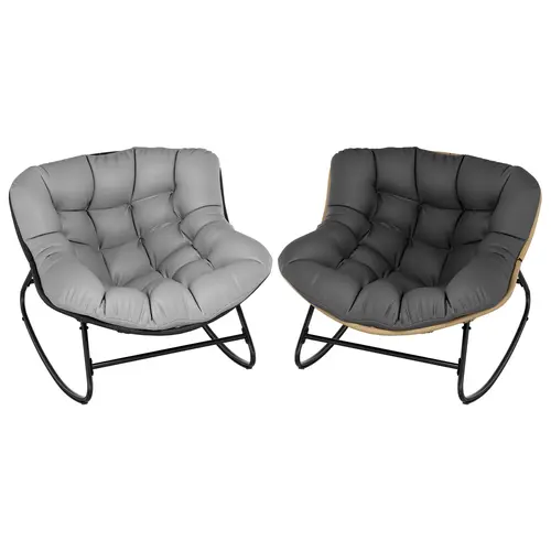 【Standard Medium】2-pcs Grand patio Outdoor Rocking Chair,Indoor Egg Rocking Chair with Thick Cushion with Adjustable Backrest for  Backyard, Balcony, Living Room(Grey) Summervibes
