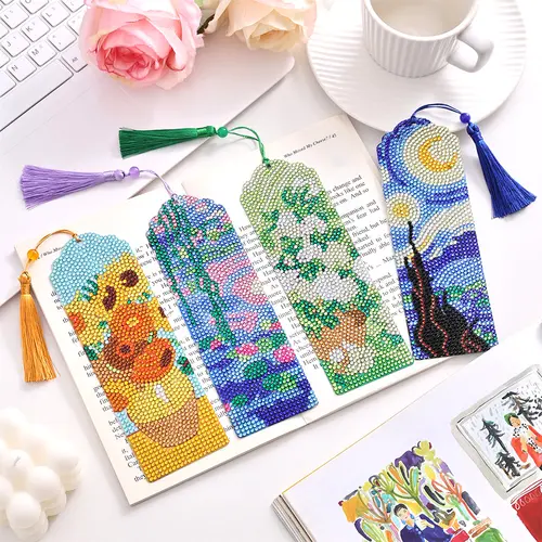 Adults' DIY Acrylic Diamond Painting Needlework Hobbies Kit - 4 Pieces, Beginner Friendly, Creativity Supplies with Optional Bookmarks, Stickers, Refrigerator Magnets, Artistic Elegance, Ideal Birthday Gift for Friends