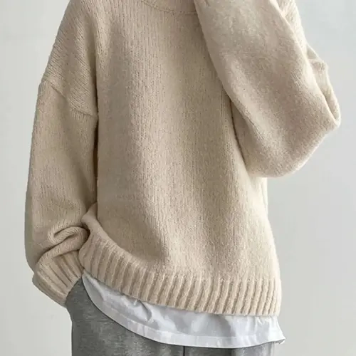 Women's Vintage Lazy Style Sweater, Autumn Winter Pure Color Soft Knit Top, Round Neck Casual Fashion Pullover, Versatile High-End Look, Knitwear