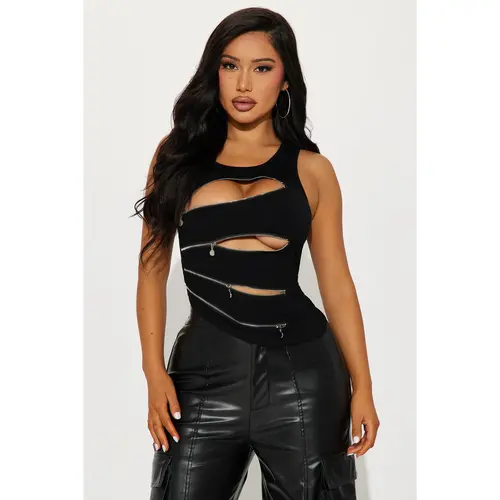 Name Your Game Zipper Top - Black
