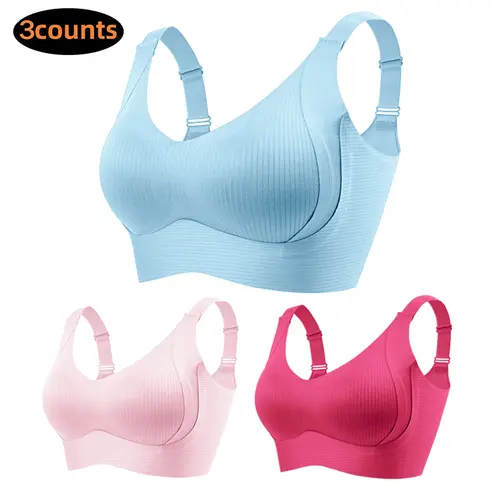 [3Pcs]Women's Solid Wireless Bra, ComfortableBreathable Push Up Bra, Softness Lightweight,Lingerie for All Seasons, Pushbra