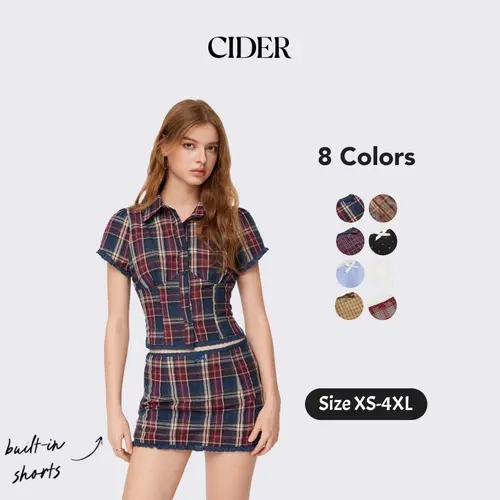 Cider Women's Preppy 2-Piece Set - Cotton Short-Sleeve Blouse & Lace-Trim Bowknot Mini Skirt with Built-in Shorts, Coquette Aesthetic Casual School Outfit for Spring Summer, Regular Fit, Cute Sets for Women