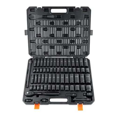 【toolupgrade】VEVOR 1/2" Drive Impact Socket Set, TikTokShopBlackFriday, Socket Set SAE 3/8" to 1-1/4" and Metric 10-24mm, 6 Point Cr-V Alloy Steel for Auto Repair, Rugged Construction, Easy-to-Read Size Markings, Storage Case Heavy Duty, Tool Kit Set, To