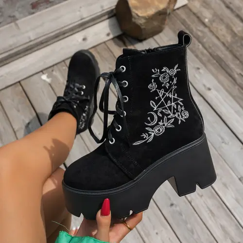 New Plus Size Women's High Heel Short Boots, Fashionable Slip-On Round Toe Ankle Booties, Casual Fall & Winter Footwear, Thick Heeled Boots, Heels Boots, Boots With The Heels