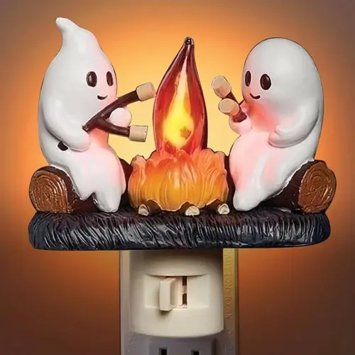BougeRV Ghost Campfire Flickering Halloween Night Light, 3D LED Small Electric Faux Campfire Night Light, Halloween Nightlight Indoor Decorations,Interior Decoration,Candle gift,Atmosphere Ornaments,sohochic