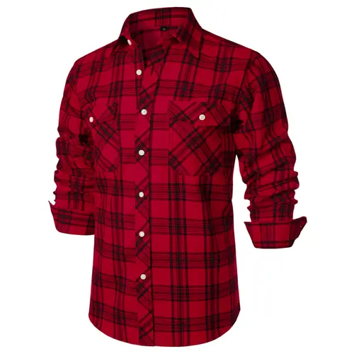ZEROYAA Men's Plaid Flannel Shacket Tops - Classic Regular Fit, Collared Long Sleeve Button-Up Shirt with Pockets, Rayon Fabric, Button Detailing for Casual Business Wear,sohochic