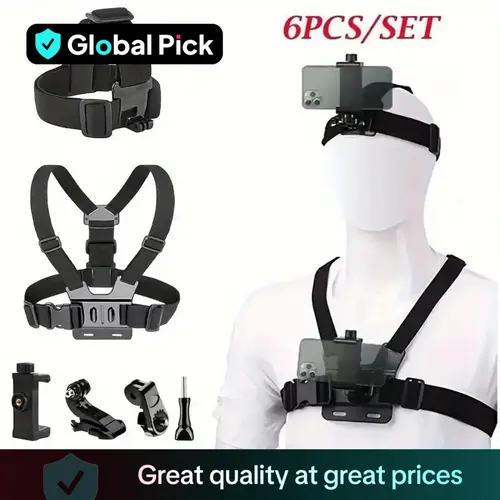 Sporty Durable ABS Action Camera & Phone Strap Complete Kit - Quick Setup, Stable Hold, Clip Mount, Hands-Free Use, Chest Mount - Universal for GoPro, Osmo Action, Mobile Devices - Hiking Vlogging Equipment Set Pack, Adjustable, Filming Setup