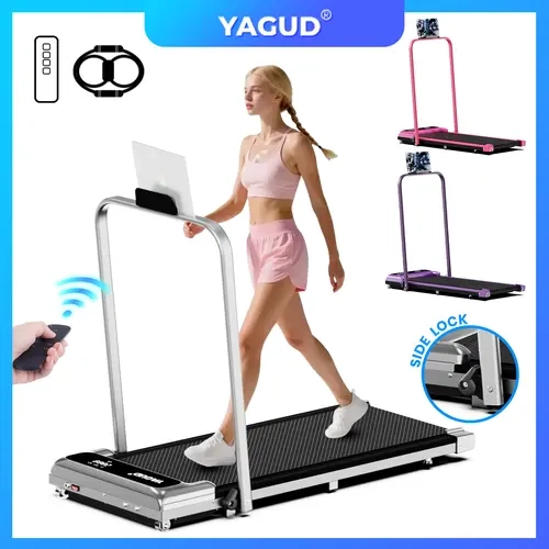 YAGUD Folding Treadmill with Colorful Handrails, Upgraded Low-Noise Motor, 265lbs Capacity, Dual Shock Absorption, Remote & Transport Wheels, Bonus Resistance Bands SpringStatements