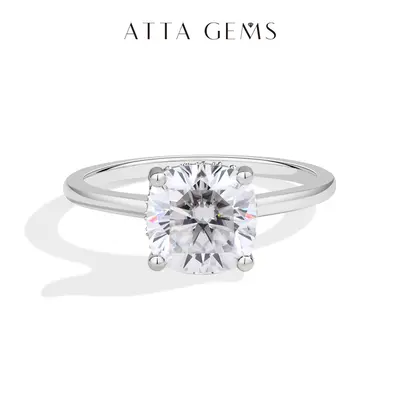 ATTAGEMS Cushion Cut Single Stone Synthetic Moissanite Ring - 1.5ct/2.5ct, D-VVS1 Color, 925 Sterling Silver, for Women/Female - Anniversary, Birthday Engagement Wedding Fine Jewelry Gift R285, Moissanite Jewelry