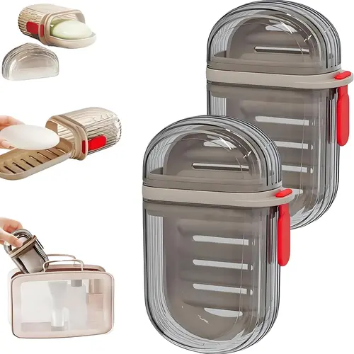 Transparent Leakproof Plastic Soap Dish Box, Portable Bathroom Accessories with Lid, Rinse-Wipe Clean Travel Bar Soap Holder for Camping, Gym