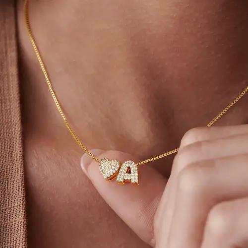 Turandoss Dainty 14K Gold-Plated Initial Necklace - A-Z Heart Shape Pendant, Hypoallergenic Personalized Tag Necklace, Gifts for Women (GF, Anniversary),sohochic
