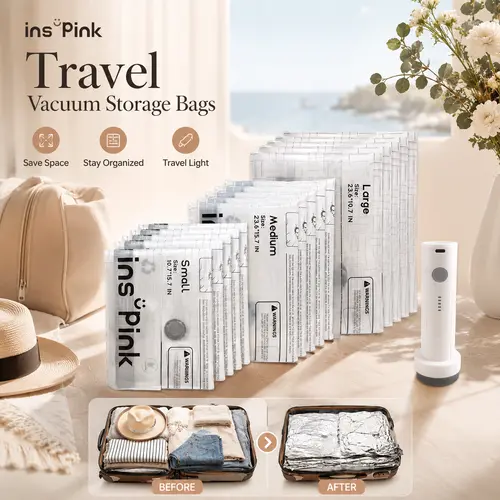 Inspink Cordless Vacuum Sealer Machine, 25W Rechargeable USB-Powered Home Storage Saver with 9/15 Compact Portable Vacuum Bag Set, Space-Saving Travel Clothes Organizer, Father’s Day Gift