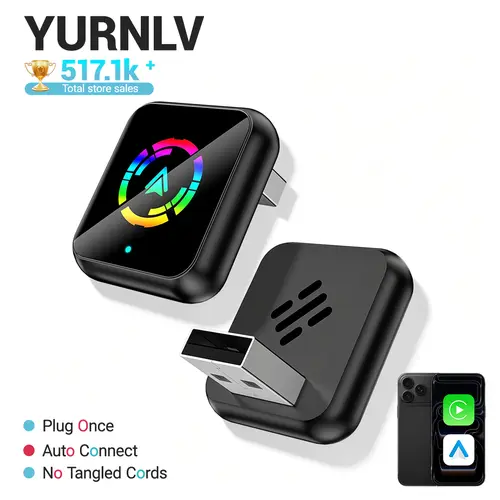 Yurnlv 2026 Wireless CarPlay Adapter for iPhone/Android - Quick Connect, Hands-free Calling Support, CarPlay Dongle with Electronic Charger
