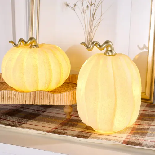 Home Reflections S/2 Illuminated Textured Glass Pumpkins