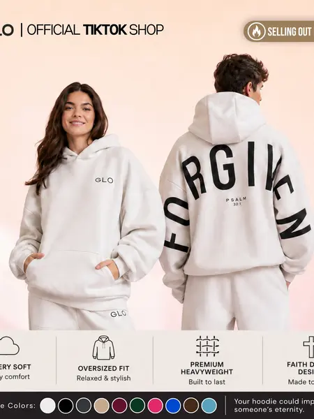 GLO Kingdom Essential Hoodie | Core Collection | Oversized Christian Hoodie  Cotton Fabric Pocket  Womenswear Fit Statement Fleece Polyester