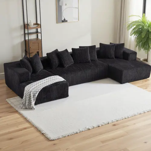 【2 packs】132"U-shaped modular sofa super comfortable corduroy cloud sofa double recliner no assembly modern living room furniture boneless sectional sofa