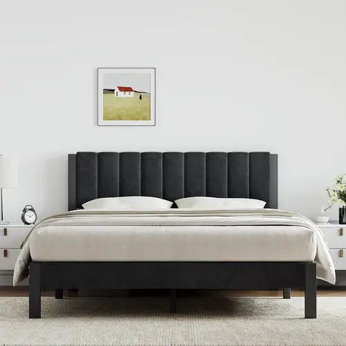 Novilla Bed Frame with Piano Keys Headboard and Footboard, Metal Platform Bed Frames Twin/Full/Queen/King Size, No Box Spring Needed, Easy Assembly, Steel Slats Support,Back To School