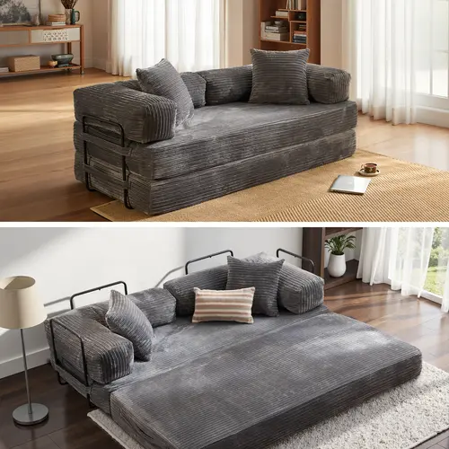 CAODOC 80"Oversized Boneless Couch, 5-in-1 Convertible Sleeper Sofa Bed, Deep Seat Corduroy Modular Floor Sofa, Foldable Pull-Out Couch for Living Room, Apartment,No Assembly Upholstered Sofa Couch