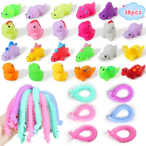 NPET 38PCS TPU Dinosaur Sensory Bundle - Stretchy Strings, Soft Squishies, Unisex Stress Relief Fidget Toys for Neurodivergent Kids, Ideal for Playdates, Daily Play, Party & Gifting Use