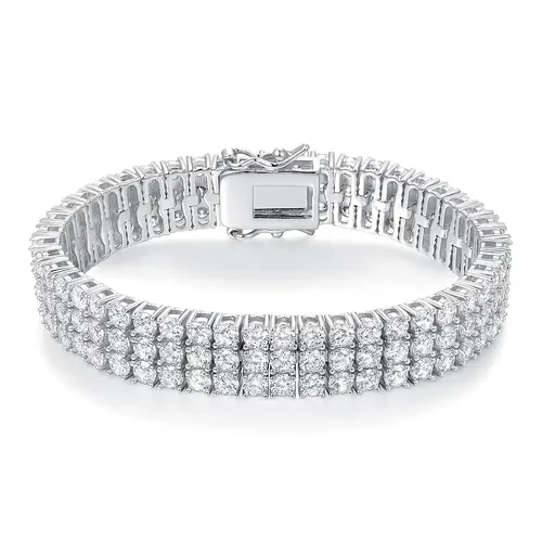 GEMSME Brass Gold Plated 3-Row 9MM Round Cut Cubic Zirconia Tennis Bracelet - Stackable Fashion Wrist Jewelry, Unisex Daily Wear with Secure Double-Latch Closure, Men's Accessories (DB005),sohochic