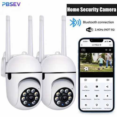 PBSEV 360° PTZ Technology Smart Home Security Camera, 1080p Full HD, Full-Color Night Vision, Motion Sensor, 2-Way Audio, Wi-Fi-Bluetooth Connection, US Type AC Adapter, Easy Install, Baby Monitor, Remote View, Micro SD-Cloud Storage, Housewarming Gift