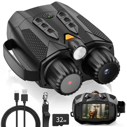 MINENER Infrared HD Digital Handheld Night Vision Binoculars with Compass,, 3" Large Screen, 7 IR Levels, for Hunting, Home Security, Father's Day Gift,sohochic