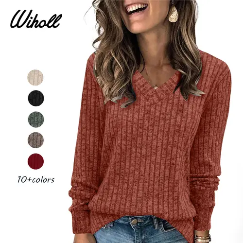 Wiholl Women's Casual Long Sleeve V-Neck Knit Tunic Top - Lightweight Doesn’t Wrinkle When Washed Autumn Oversized Loose Fit Knitwear for Layering, Basic Work Wear, Long Sleeve Tops, Lightweight Knit Apparel,sohochic