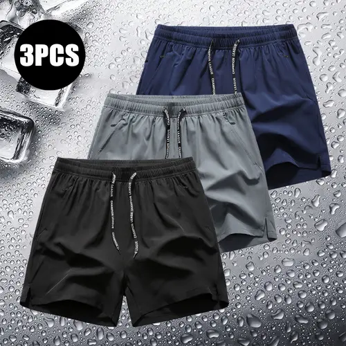 Men's Ice Silk Breathable Quick Dry Three Quarter Length Shorts for Running & Fitness - 3 Pack men's  shorts baggy short gym  shorts  for  men fathersdaygift