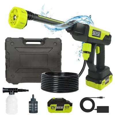 SEESE Cordless Pressure Washer and Single Port Charger Base, Bottle Portable Washer for Car,Home Cleaning & Garden Watering  Holiday gifts, Ergonomic Handle Design with 30min Runtime & 6-in-1 Nozzle