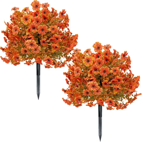 2-Pc Plastic Artificial Plants with Ground Spikes, 23" Garden Stake Faux Greenery Shrubs, Decorative Home Decor Items, Weatherproof No-Maintenance Indoor/Outdoor Decoration for Garden, Porch, Wedding